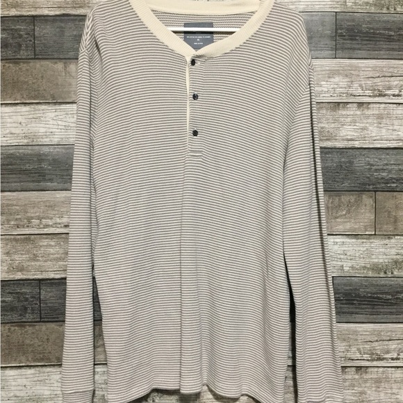 Bonobos Slim Fit Stripe Henley Shirt Men’s XL Off White Gray Long Sleeve Casual - Picture 4 of 10